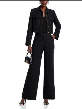 Black Aqua Liat Baruch High Rise Tweed Wide Leg Pants Formal Trousers Small